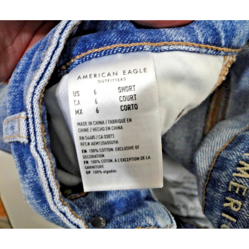 American Eagle 90s Bootcut Distress Jeans Women 6/28  Short‎ Blue New Y2K Grunge - Picture 4 of 8